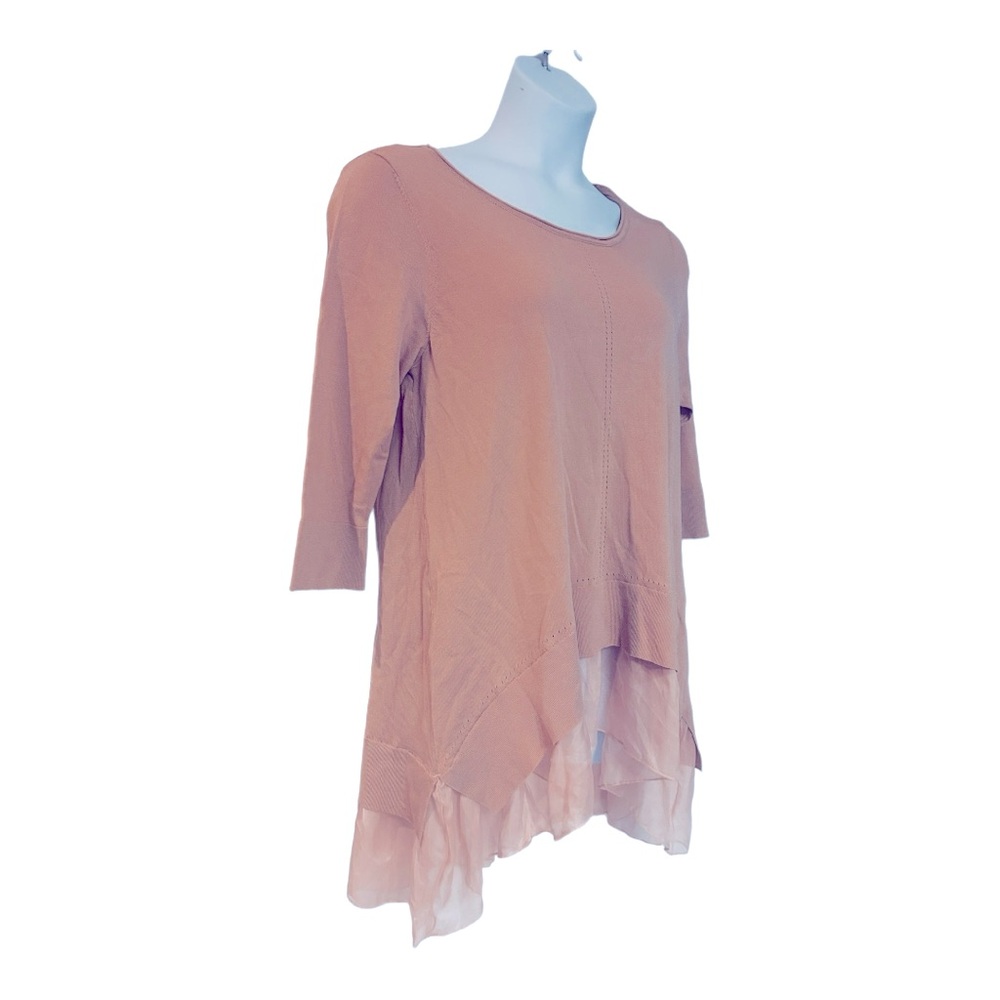 Monroe & Main Flutter Hem Light Sweater Blush Pink Hi Low Romantic Tunic Top - Picture 3 of 16